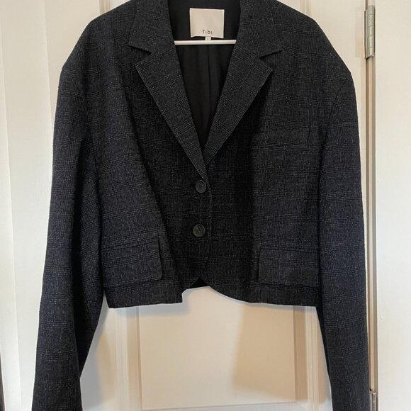 Tibi Kian Glenplaid Cropped Bomber Blazer  Kian Glenplaid Cropped Bomber Blazer - Picture 6 of 10